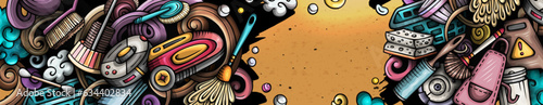 Cleaning hand drawn doodle banner. Cartoon vector detailed flyer.