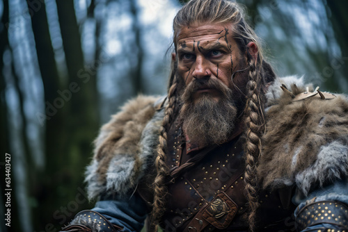 Portrait of a Viking warrior in the forest, Fantasy and history