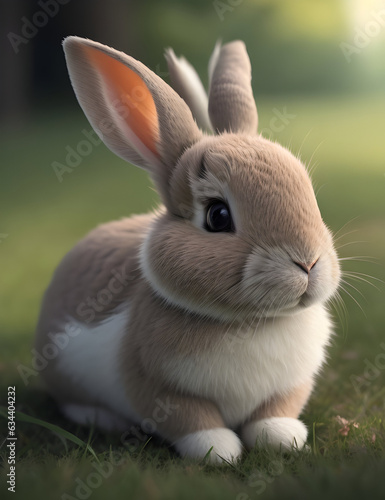 a cute white rabbit on grass © Giulia