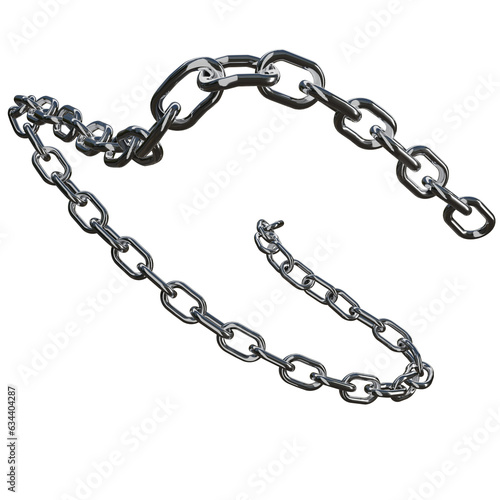 Realistic 3D Vector of a Sturdy Metal Chain with Stainless Rings, Rendered in Chrome or Steel, Isolated on a Png Transparent Background