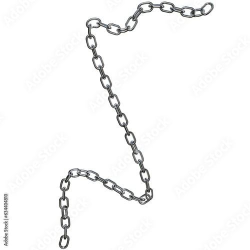 Realistic 3D Vector of a Sturdy Metal Chain with Stainless Rings, Rendered in Chrome or Steel, Isolated on a Png Transparent Background