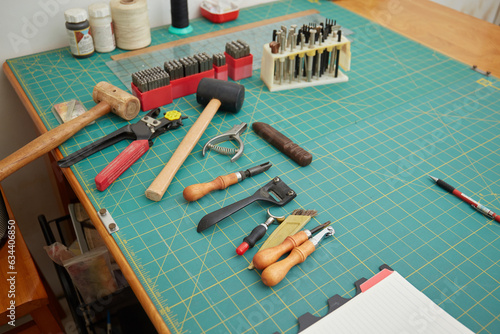 tools for making goods out of leather. Leather workshop