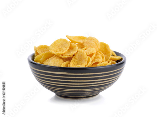 Cornflakes cereal on bowl isolated on white background
