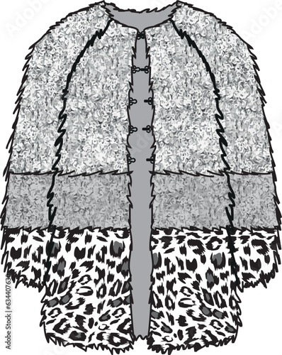KIDS WEAR FURRY COAT WINTER OUTER WEAR WITH CHEETAH TIGER PRINT VECTOR ILLUSTRATION