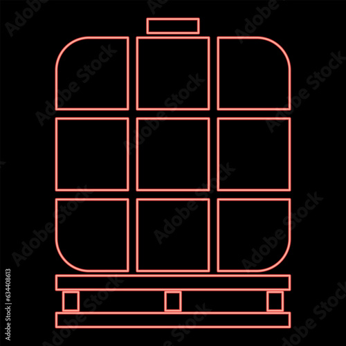 Neon iBC intermediate bulk container tank for liquids fluid water storage reservoir red color vector illustration image flat style