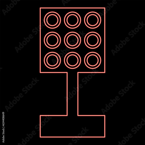 Neon stadium spotlight floodlight tower bright light red color vector illustration image flat style