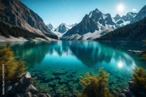A serene lake surrounded by mountains