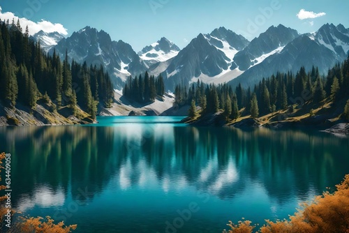 A serene lake surrounded by mountains