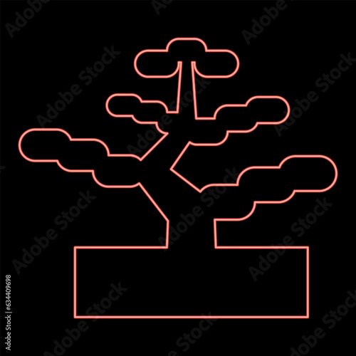 Neon bonsai pine tree garden concept plant japanese red color vector illustration image flat style