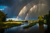 A stunning double rainbow after a rainstorm