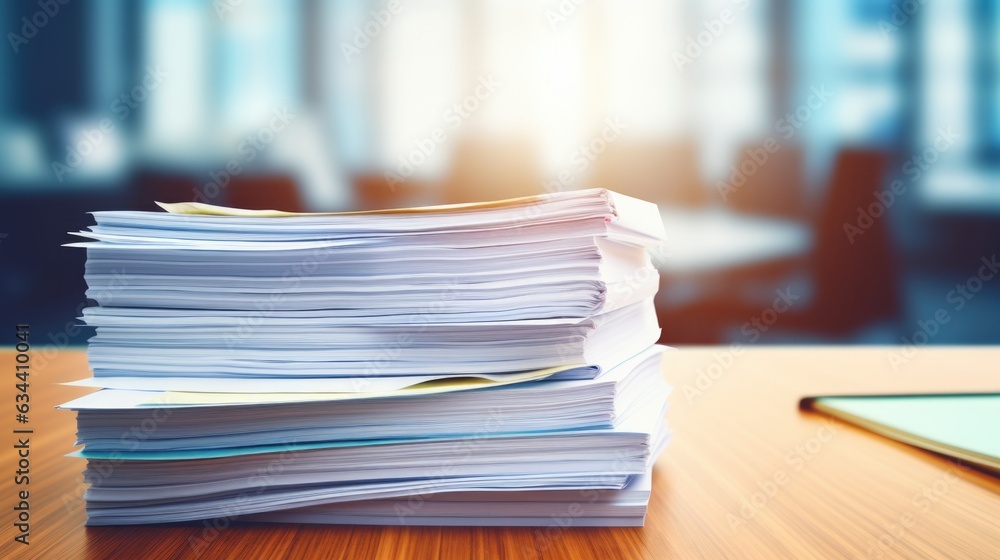 Stack of documents on the office desk.Created with Generative AI technology. Stack of documents on the office desk.Created with Generative AI technology.