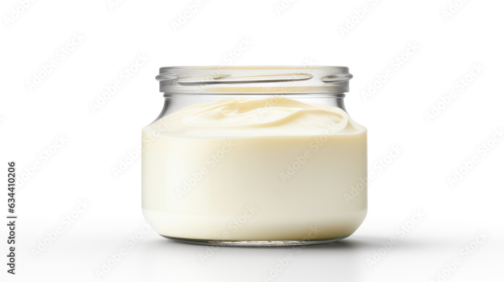 Cream jar. Cosmetic jar mockup. Round white bottle. Glass creme container blank on white background. Created with Generative AI technology. Cream jar. Cosmetic jar mockup. Round white bottle. Glass creme container blank on white background. Created with Generative AI technology.