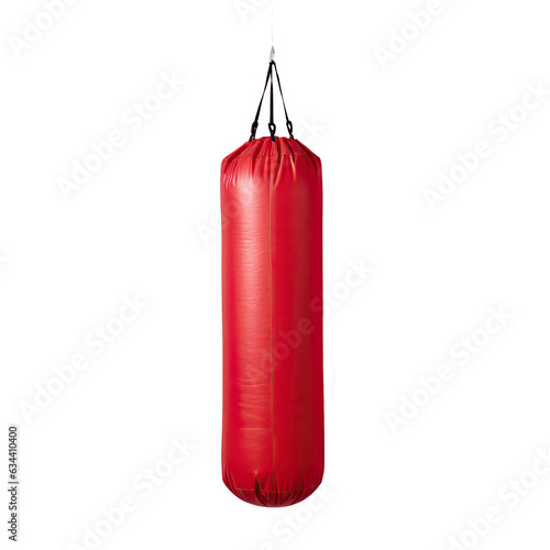 Red punching bag in studio isolated on transparent background