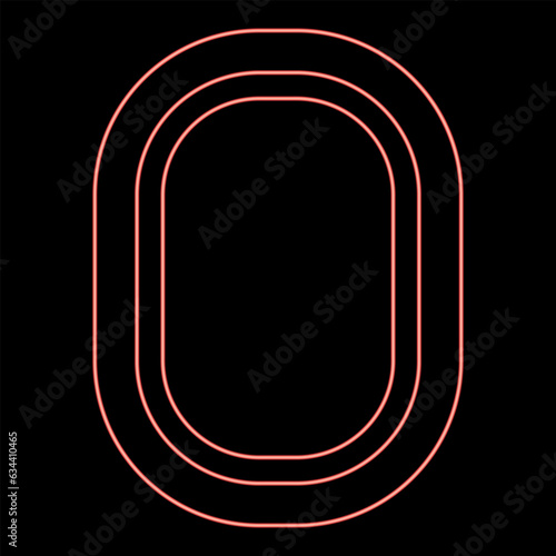 Neon illuminator of aircraft airplane window airliner porthole plane interior red color vector illustration image flat style