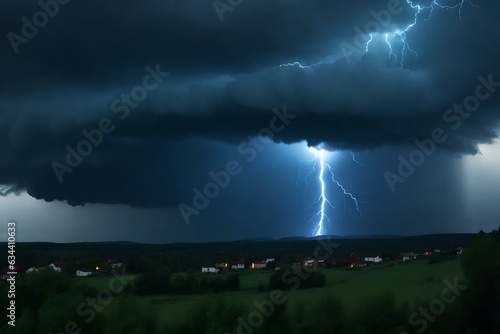 A thunderstorm with lightning and dark clouds