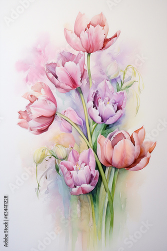 flowers bouquet watercolor art design. Generative AI