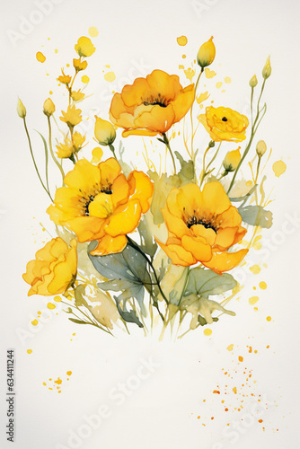 flowers bouquet watercolor art design. Generative AI