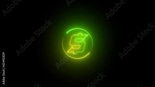 Neon dollar currency icon rotation animation . 4k videos motion graphics.	
