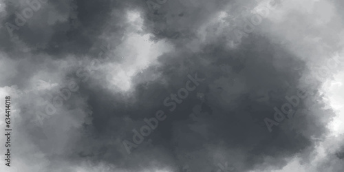 Hand painted watercolor sky and clouds, abstract watercolor background, vector illustration. Design for your date, postcard, banner. Clouds in the fog. Dark gray indigo watercolor splash background. 