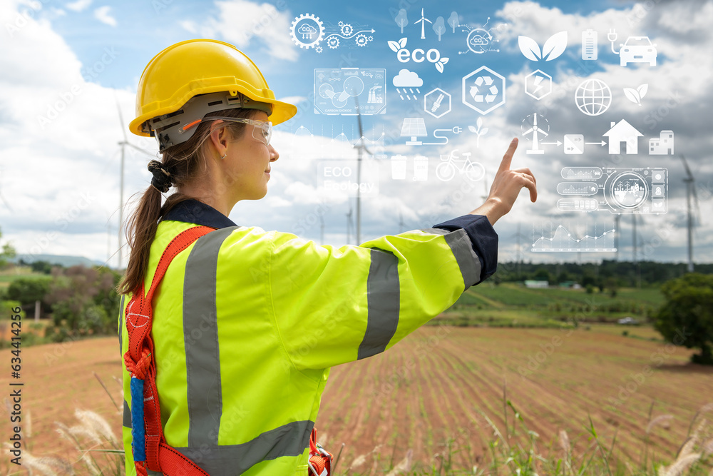 Close up engineering woman hand is touching virtual reality Analytics ...