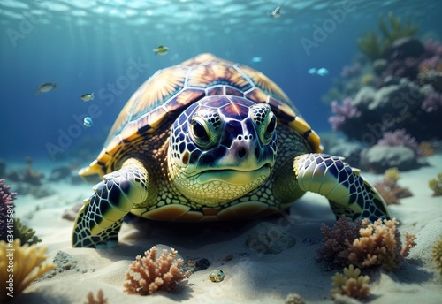 Cute turtle smiling under the sea