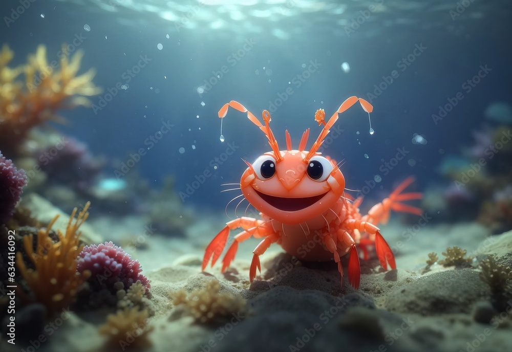 Cute prawn smiling under the sea Cute prawn smiling under the sea