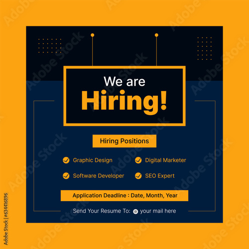 Poster for we are hiring join our team. employees needed. Social media template job vacancy recruitment