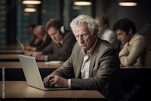 aged man close to retirement working in a corporation