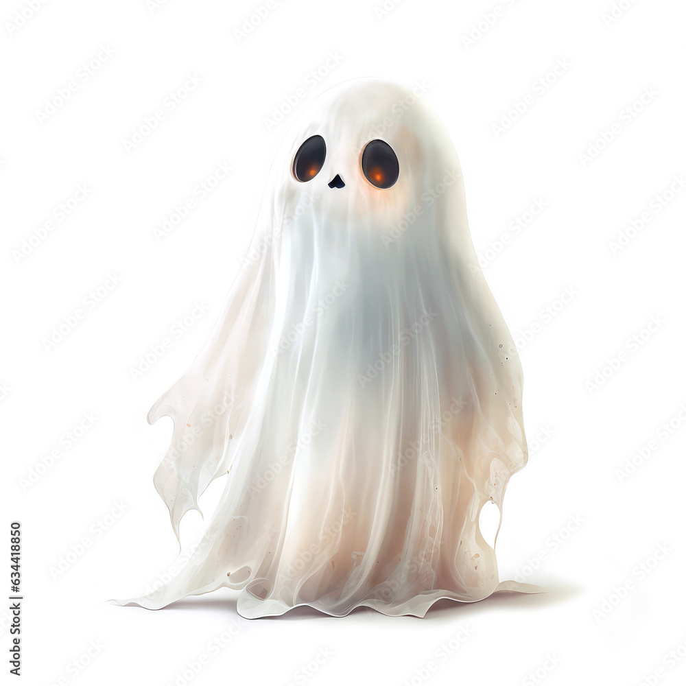 Halloween sticker template, white ghost, Generative AI Halloween sticker template, white ghost, Generative AI