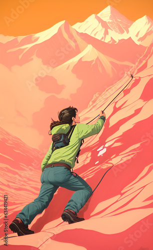 illustration of a climber with mountains rocks
