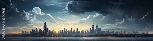 Night city panorama, generative ai
