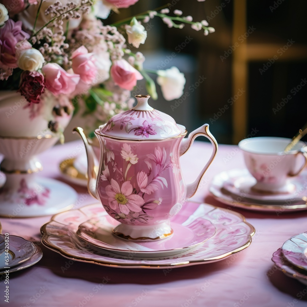 Classic French floral porcelain teapot and cup Classic French floral porcelain teapot and cup