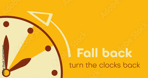 Daylight Saving Time ends, banner. Graphic minimalist clock with turning clock hands to winter time. Fall backward concept. Vector illustration photo