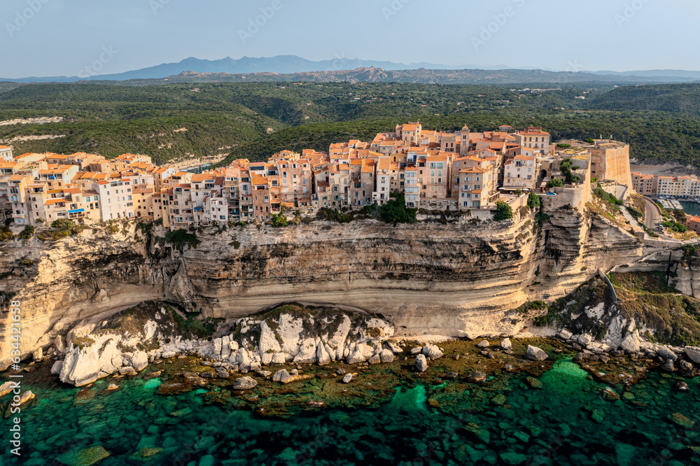 Aerial view over Bonifacio, Corsica, France