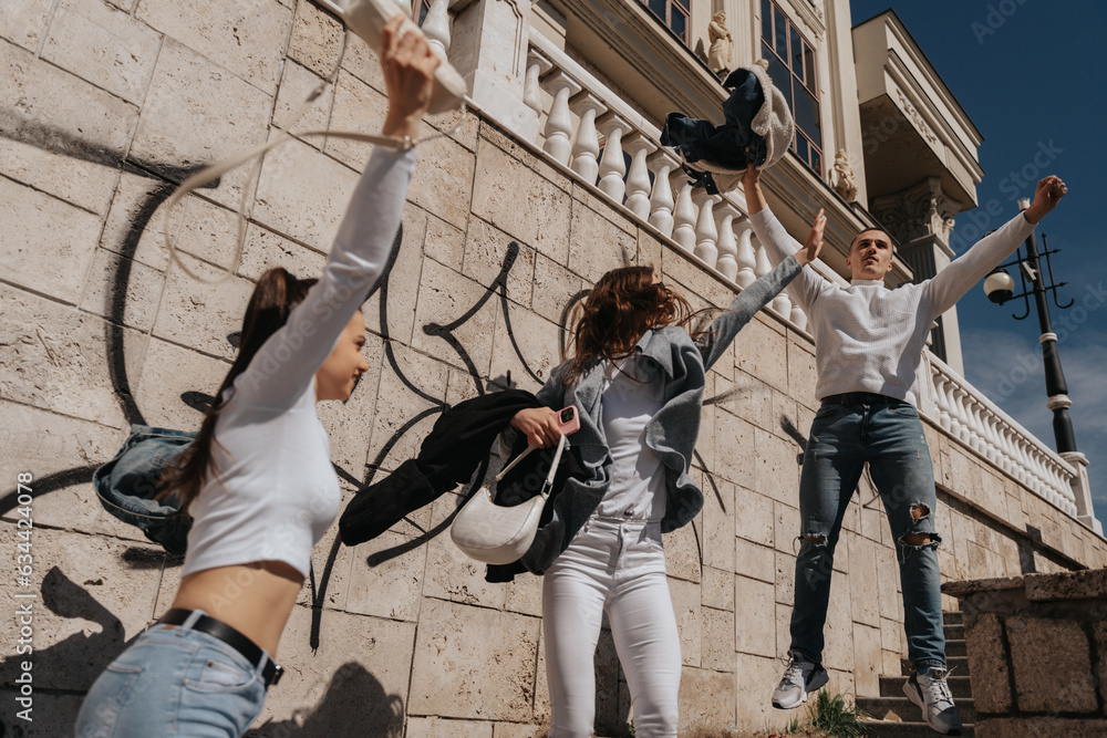 Fototapeta premium Jumping and having fun at the building