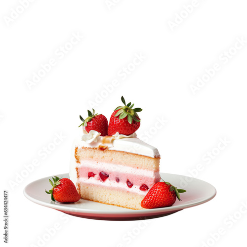 Strawberry cake on transparent background with empty area