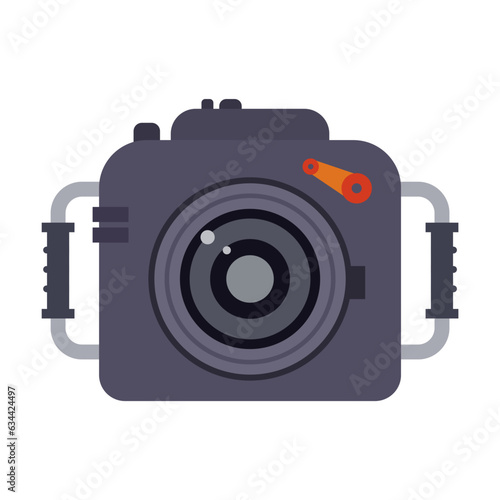 Underwater camera vector. Scuba diving equipment vector illustration. Gear for diving. Sports concept