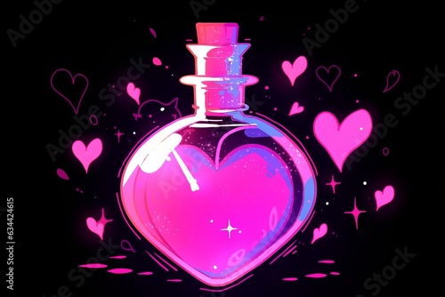 Whimsical doodle of a colorful half-filled love potion bottle, Generative AI