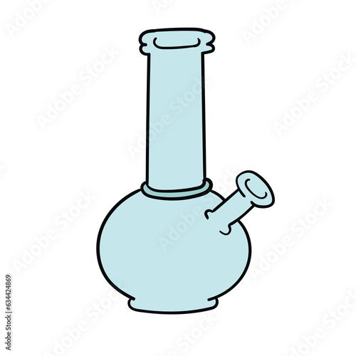 Hand-drawn cartoon glass bong for smoking marijuana on a white background.