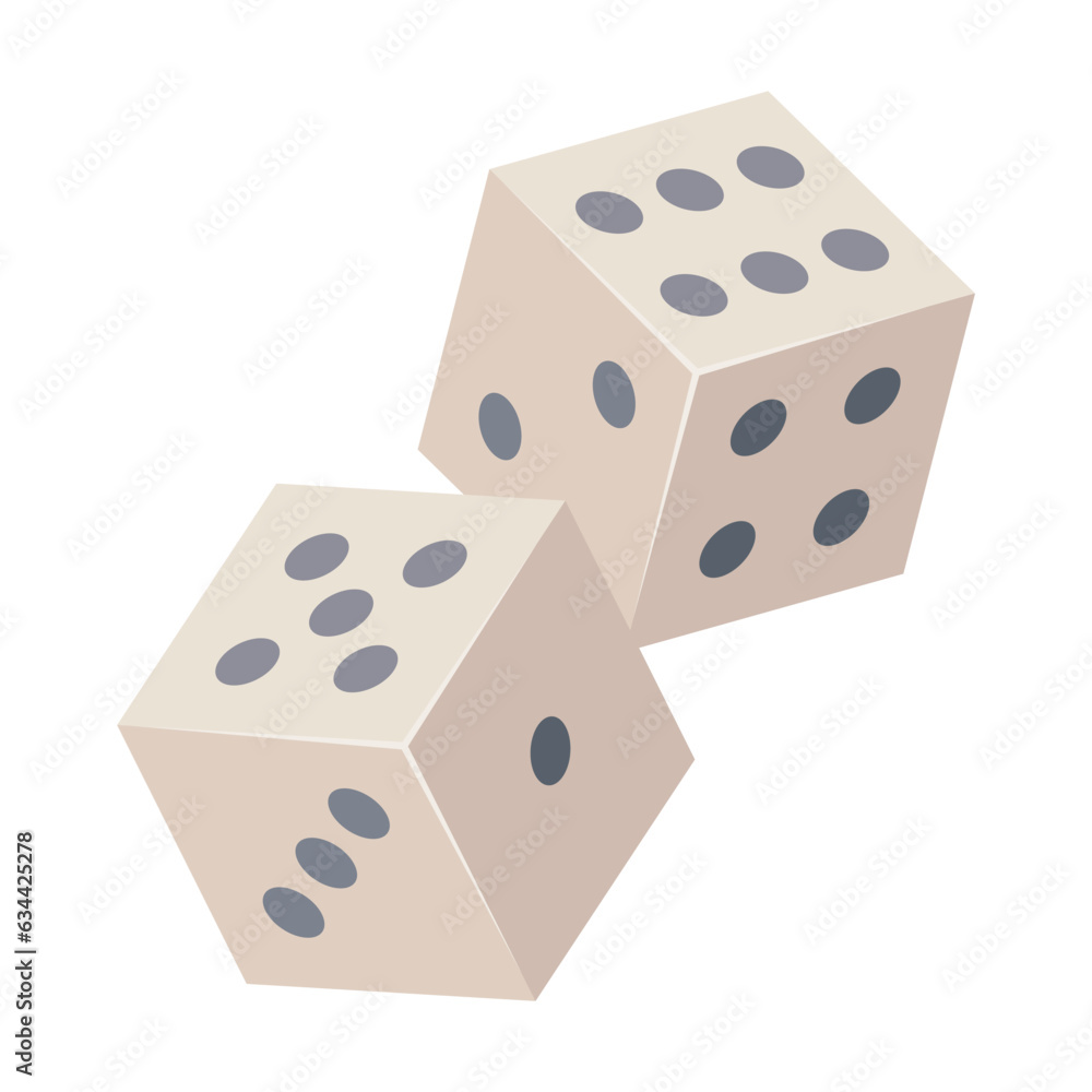 Dice cubes illustration. Cartoon doodle of item for gambling and sports games with money isolated on white background. Entertainment, gambling concept Dice cubes illustration. Cartoon doodle of item for gambling and sports games with money isolated on white background. Entertainment, gambling concept
