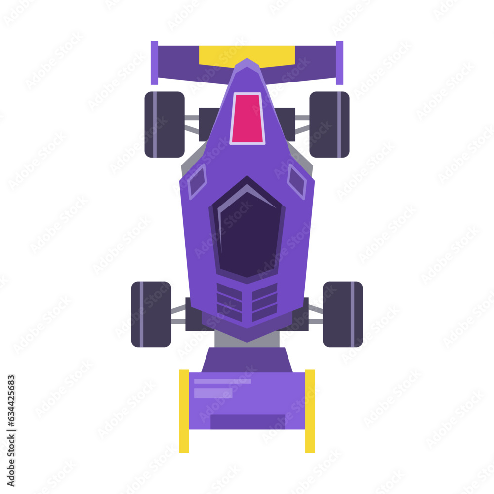 Top view of purple race car on white background. Automobile for rally