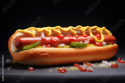 Hot dog in cartoon style. Sausage with a bun. Generative AI