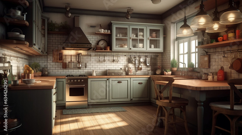 n in vintage rustic style with wooden furniture in a cottage. modern kitchen © Witri