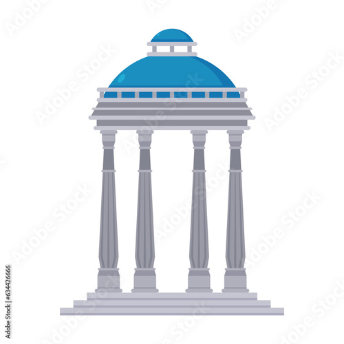 Classic gazebo with columns on white background. Pergola or pavilion for wedding cartoon illustration. Park or garden elements. Landscape design concept