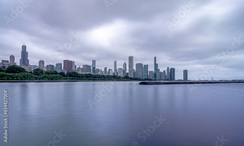 cloudy day over cityscape in chicago illinois