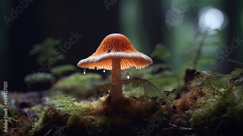 Valokuva Close-up of a mushroom on a dark blurred background, generated by AI