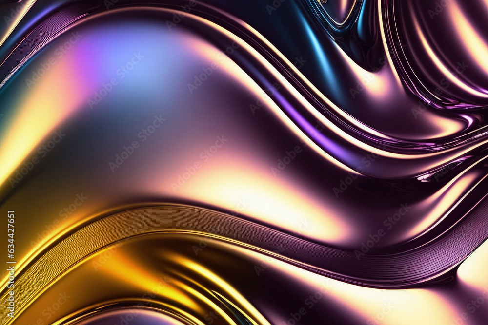 Fototapeta premium Holographic metallic flow abstract shape colorful vivid background illustration Generative AI