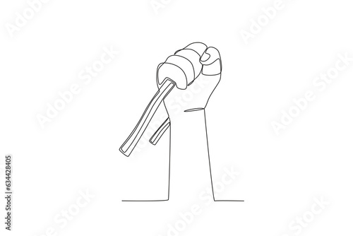 A hand grasped the red and white flag. Youth pledge one-line drawing