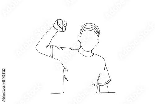 A man clenched his fists. Youth pledge one-line drawing