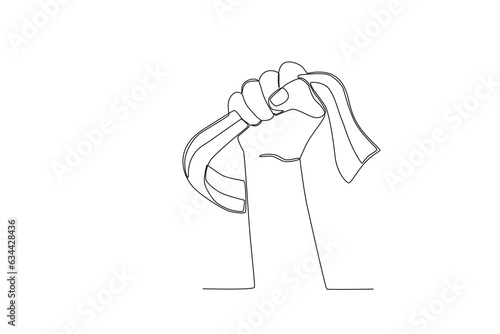 A hand struggling while holding the flag. Youth pledge one-line drawing